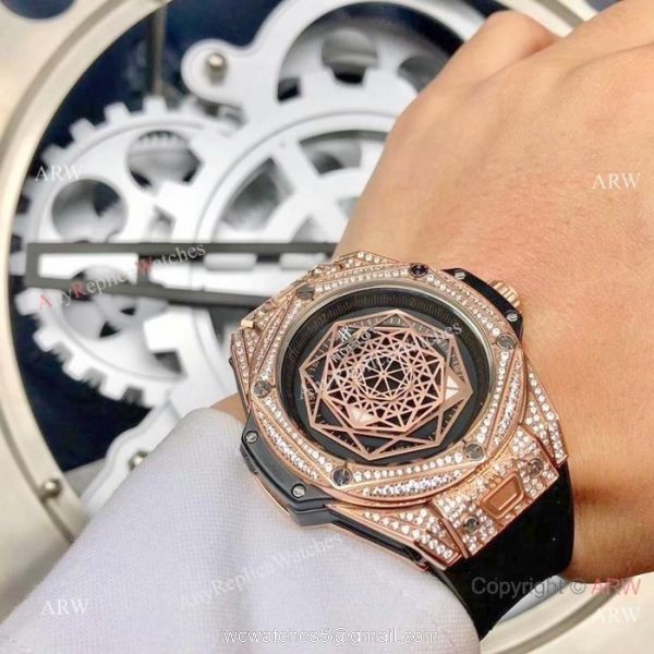 Hublot Big Bang Sang Bleu Stainless Steel Iced Out Watch Best Replica 3