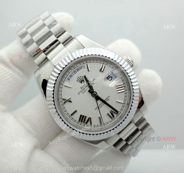 New Rolex Day Date President Replica Stainless Steel White Dial Watch 40mm 3