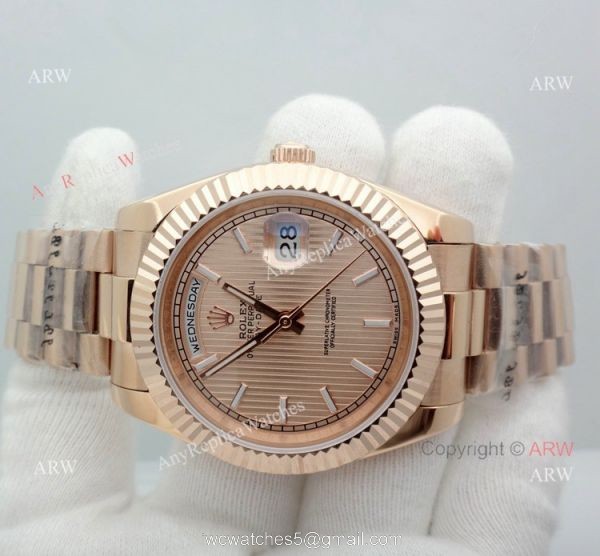 Replica Presidential Rolex Day date 40mm Watch Rose Gold stripped Dial 3
