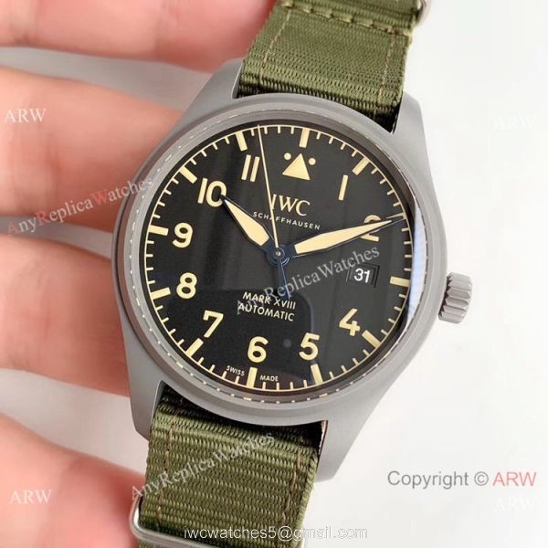 Swiss IWC Mark XVIII Replica Watch Titanium Green Nato Strap M+ Factory 3