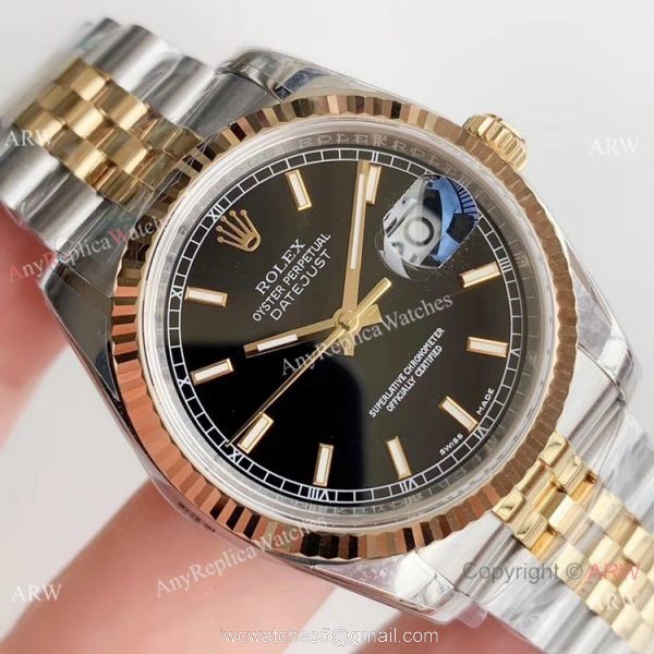 Replica AR Factory V2 Swiss 3135 Rolex Datejust Black Dial Jubilee Watch 36mm 3