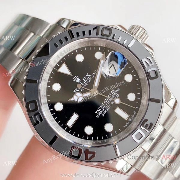 Swiss Replica Rolex Yachtmaster ETA2836 Watch Stainless Steel Black Bezel 3