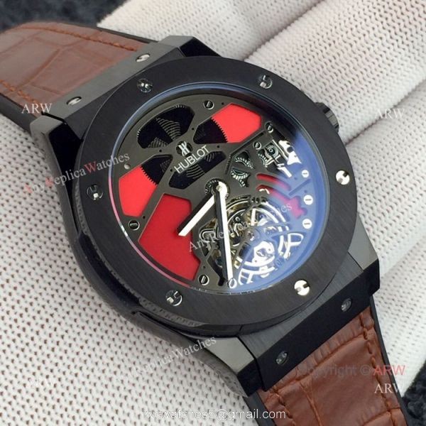 Replica Hublot Classic Fusion Squelette Tourbillon All Black Watches 3