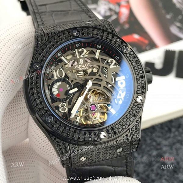 New replica Hublot Classic Fusion Rose Gold Diamond Watch Black Face 3