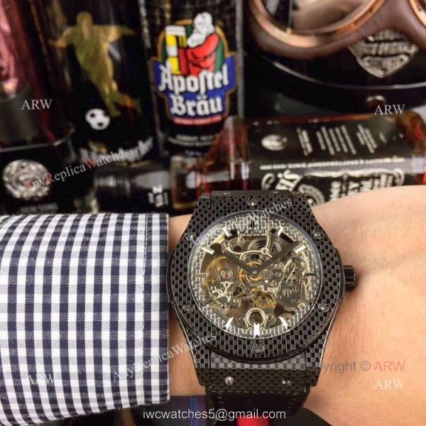 Copy Hublot Classic Fusion Watches Skeleton Dial Black Rubber Strap 3