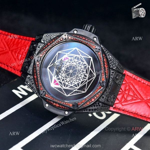 Hublot Big Bang Sang Bleu All Black Red 43mm Mens Watch Replica 3