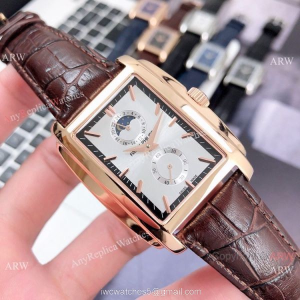 Patek Philippe Gondolo Moonphase Mens Watch SS Black Leather Strap 3