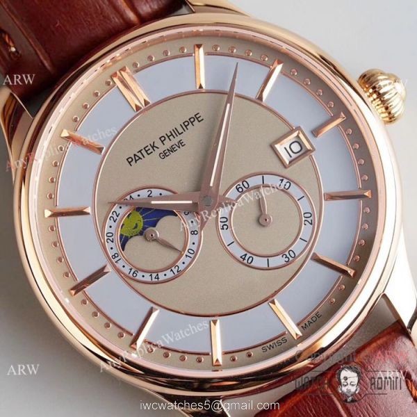 Swiss Grade 1 Patek Philippe AAA Watch Rose Gold Moonphase Men Size 3