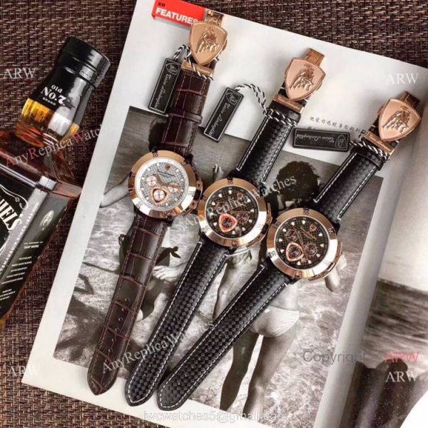 Copy Lamborghini Herrenuhr Quartz watch Rose Gold Bezel Silver Dial 3
