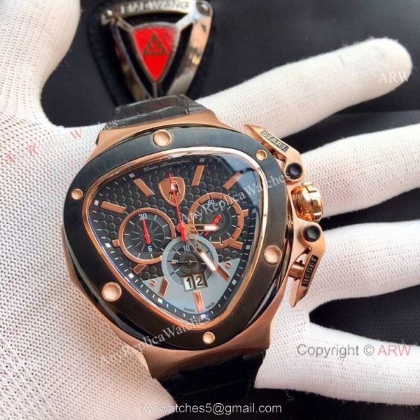 High Quality Tonino Lamborghini Spyder 1000 watch SS Black Leather Band 3