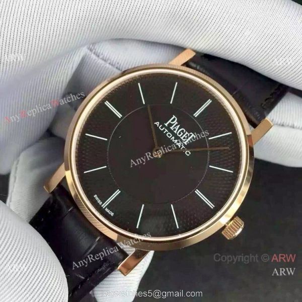 1 1 Swiss Replica Piaget Altiplano 9015 Rose Gold Black Dial Watch 3