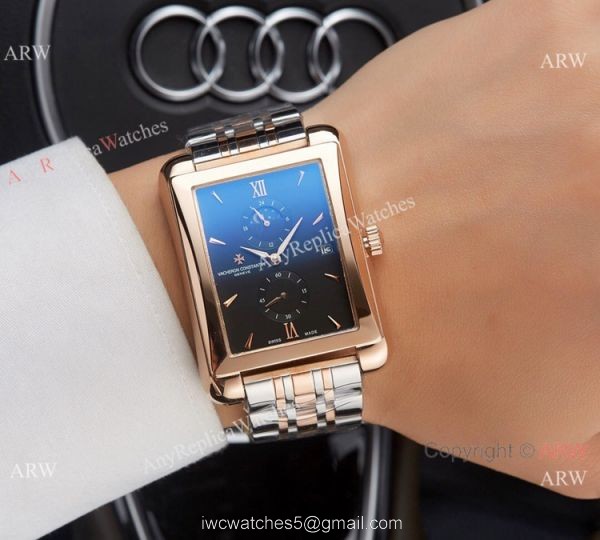Clone Vacheron Constantin Moonphase Watch Rose Gold Brown Leather Strap 3