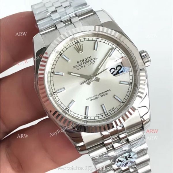 Swiss Replica Rolex Datejust Silver Face Jubilee ETA 3135 V2 Watch Rolex AR Factory 3