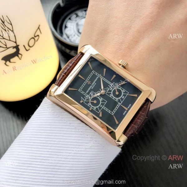 Copy Vacheron Constantin Geneve 40m Men Watch Black Dial Black Leather Strap 3