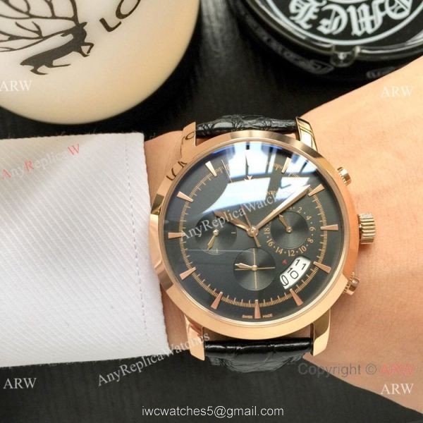 Best Copy Vacheron Constantin Chronograph Watch Silver Dial Black Leather strap 3
