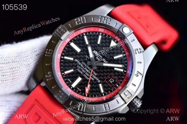 GF Swiss Grade Replica Breitling Avenger II GMT Watch SS Red Rubber Strap 3