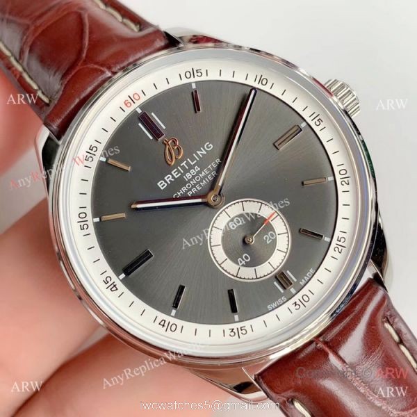 Swiss Grade Copy Breitling Premier 40mm Watch Gray Rhodium Face Leather Strap 3