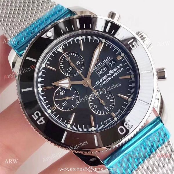 GB Swiss Breitling Superocean Heritage 2 Daydate Watch SS Black Ceramic 3
