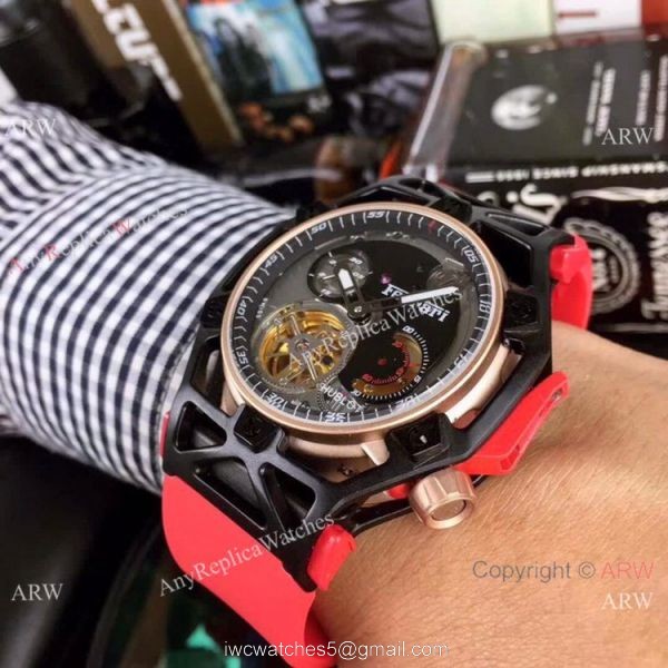 Replica Hublot Techframe Ferrari Tourbillon Watch Red Rubber Strap 43mm 3