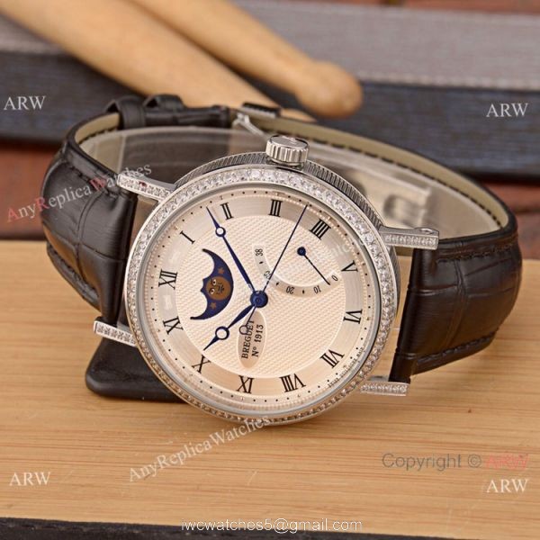 New Copy Breguet Classique Moonphase Stainless Steel Diamonds Watches For Sale 3