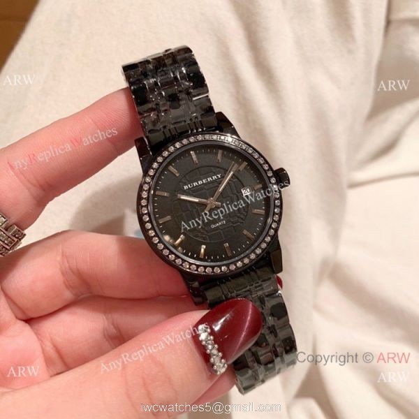 Solid Black Burberry Replica Watch 32mm Quartz Movement 3