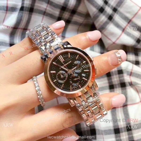 Replica Burberry Chronograph Two Tone Rose Gold Watch Swiss Quality 3