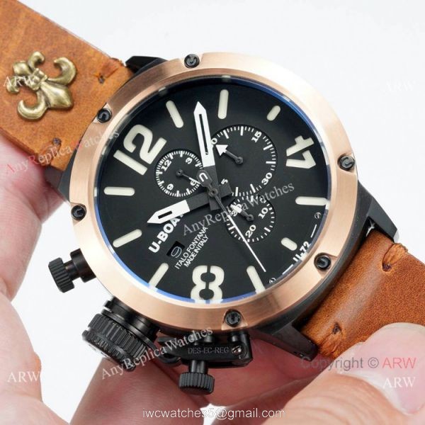 U Boat Classico U-72 Replica Watches Rose Gold Bezel Black Dial 3
