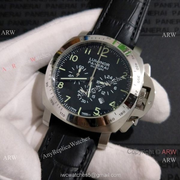 High Quality Panerai Luminor Daylight 44mm Black Dial Black Leather Strap 3