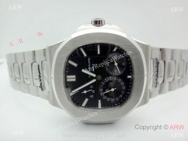 Copy Patek Philippe Nautilus Power Reserve Watch Stainless Steel Black 40mm 3