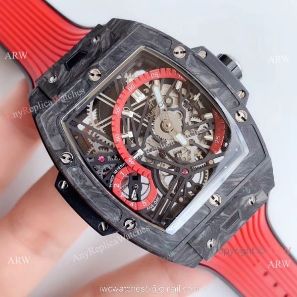 Swiss Grade Copy Hublot Spirit of Big Bang Tourbillon Carbon Watch Red Rubber Strap 3