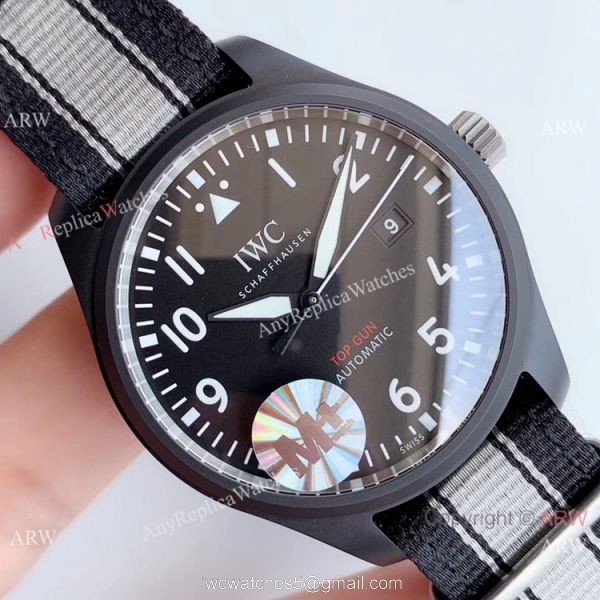(M+) Swiss Replica IWC Pilots Top Gun Cal.35111 Watch Black PVD Nato Strap 3