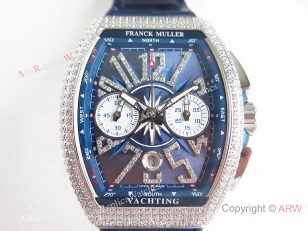 Swiss Clone Franck Muller Vanguard Yachting Blue Dial diamond Watch 7750 Movement 3