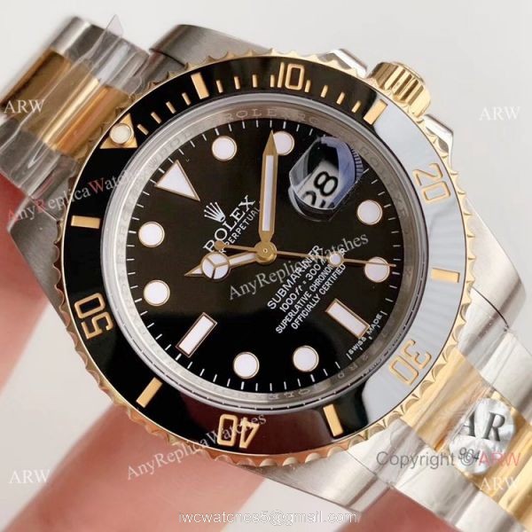 Copy Rolex Submariner AR Factory 2-Tone Black Dial 3135 Watch 3