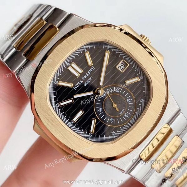 Highest Quality Copy Patek Philippe Nautilus Two Tone Black Watch Swiss Grade 1 3