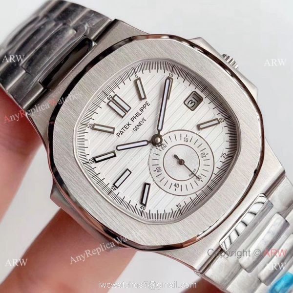 Super Replica Patek Philippe Nautilus Stainless steel White Face Watch Swiss Copy 3