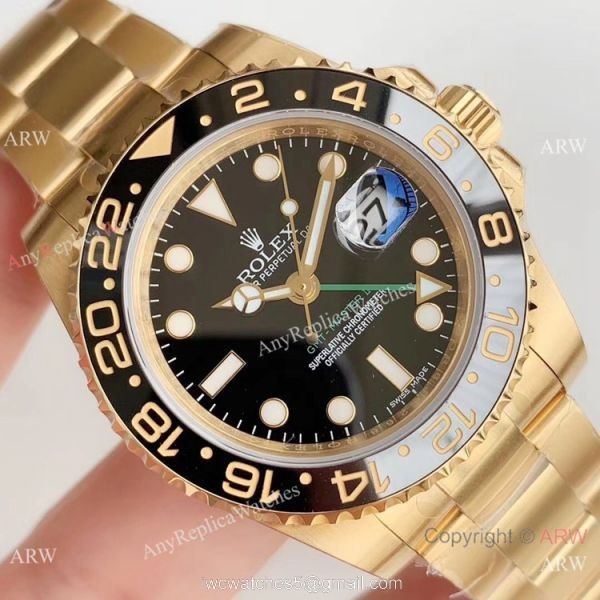 (EW Factory) Swiss Copy Rolex GMT-Master II 2836 Watch Yellow Gold Black Ceramic 3