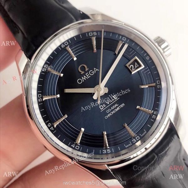 Copy Omega De Ville Hour Vision VSF 1:1 8500 Watch Dark Blue Leather Strap 3