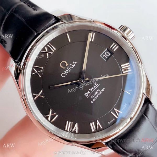 VS Factory Replica Omega De Ville Co-Axial Swiss 8500 Watch SS Black Leather Band 3