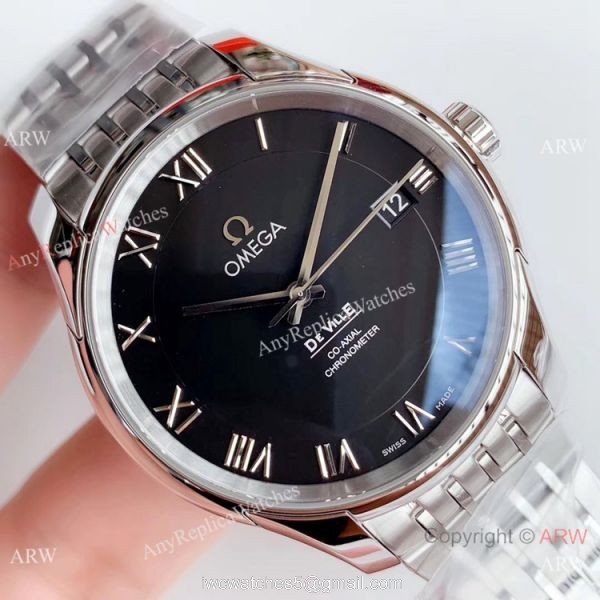 Swiss Copy Omega De Ville Co-Axial Stainless Steel Black Dial VSF 8500 Watch 3