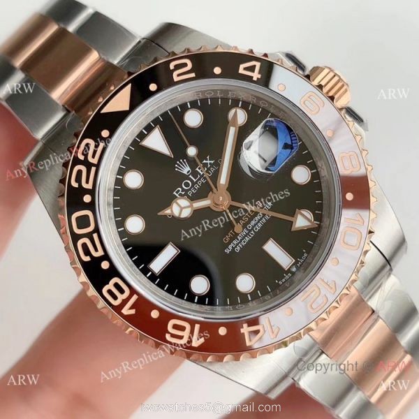 (EW) Swiss Copy Rolex GMT-Master II Root-beer 2 Tone Rose Gold Watch 40mm 3