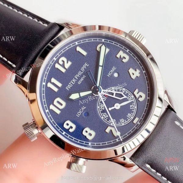(GR ) New Replica Patek Philippe Calatrava Pilot Travel Time SS Blue Dial Watch 42mm 3