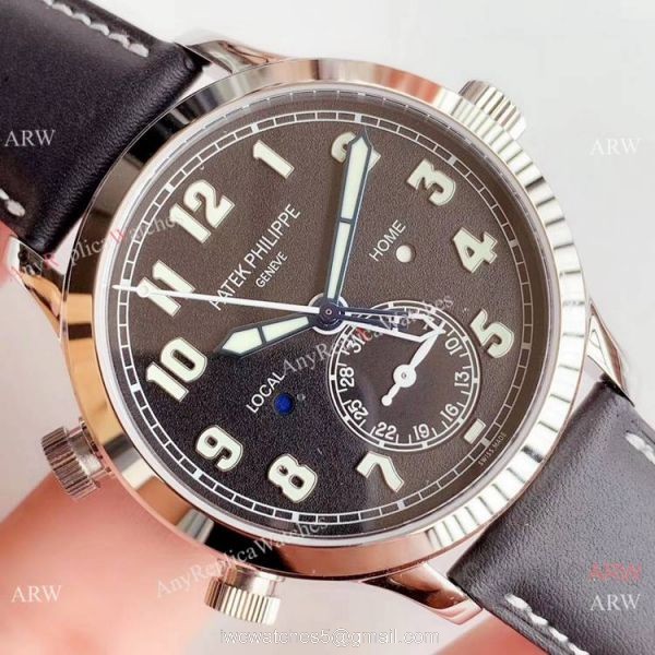 (GR ) Swiss Patek Philippe Calatrava Pilot Travel Time 5524 Replica Watch SS Black Dial 3