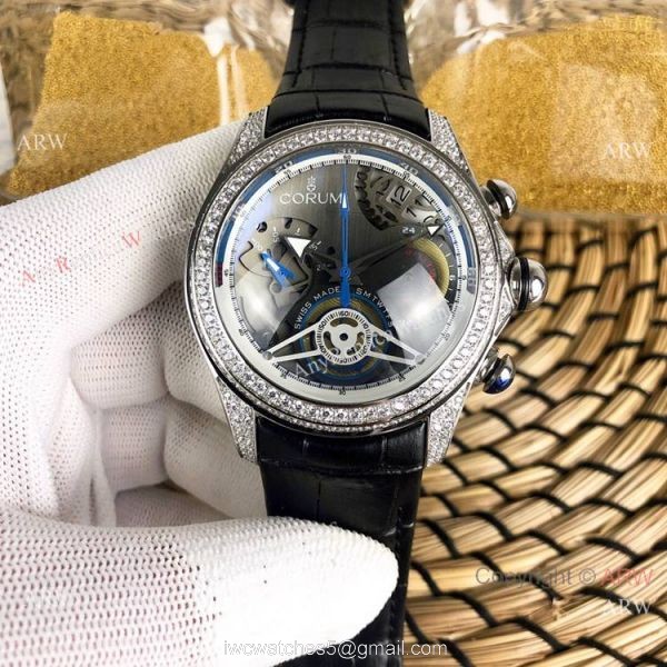 Bubble Chronograph Corum Watch Diamond Case Black Dial 3