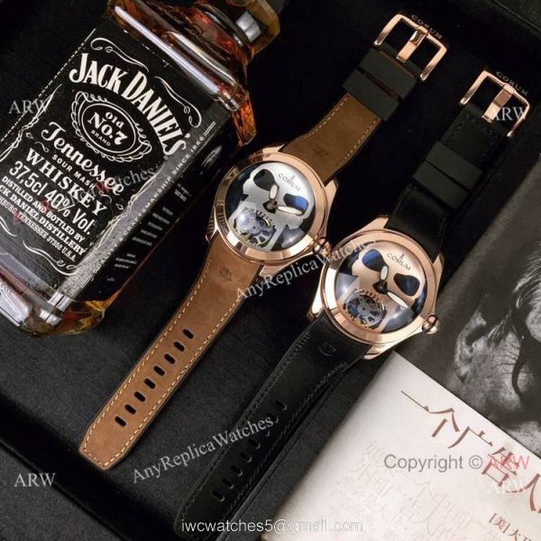 High Quality Copy Corum Bubble Skull Face Rose Gold Wristwatch 3