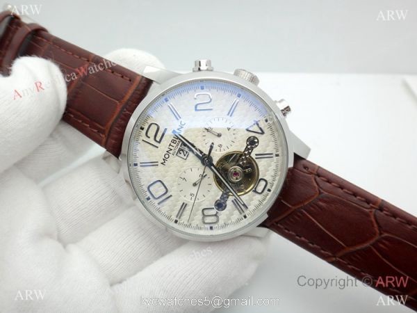 Mont Blanc Clone Time Walker Tourbillon SS White Dial Watch Automatic 3
