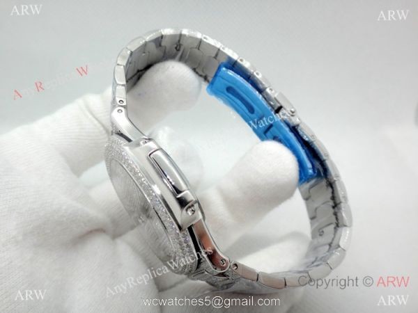 Swiss Grade Copy Patek Philippe Nautilus Jumbo Cal 324 Watch Stainless Steel Iced Out 3