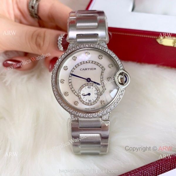 Ballon Bleu de Cartier 36mm Quartz Watches Rose Gold White MOP Dial 3