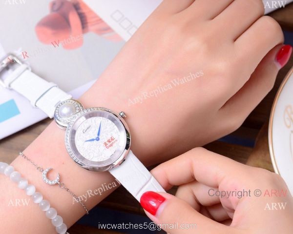 High Quality Copy Cartier Women watches Rose Gold Blue Leather Strap 3