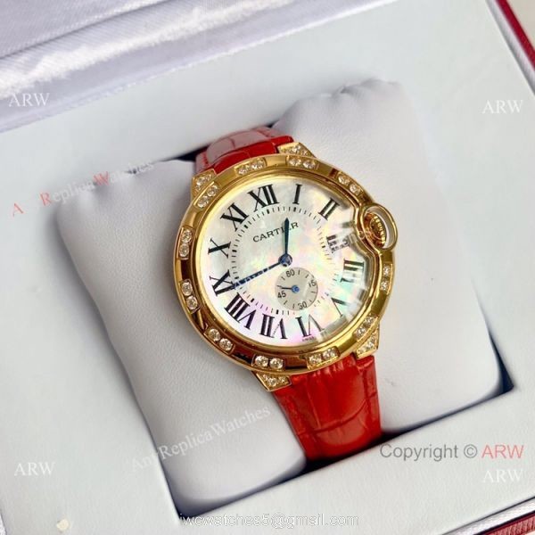 Copy Cartier Ballon Bleu 36mm Watch Yellow Gold White MOP Dial 3