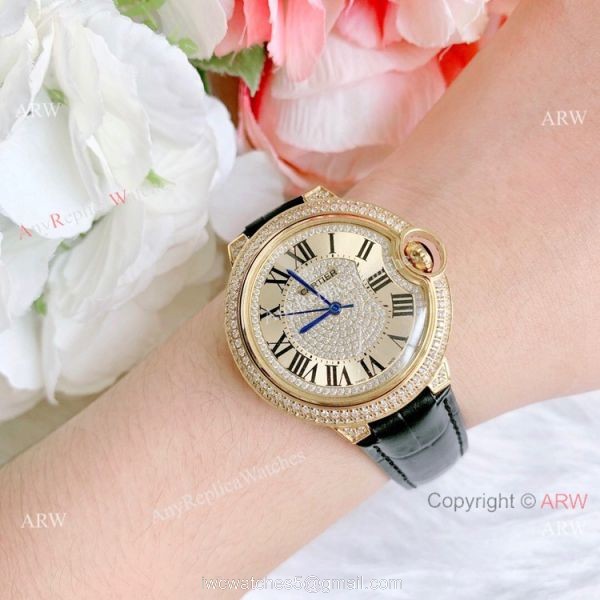 Best Quality Copy Cartier Ballon Bleu De Quartz Watch Yellow Gold Diamond 3